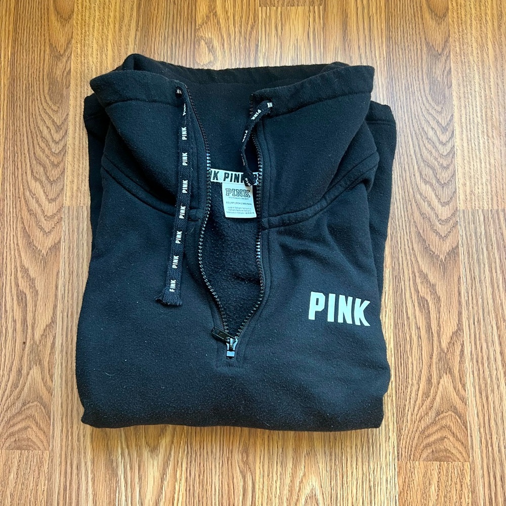 Pink Victoria Secret Black Half Zip Pullover Sweatshirt  Women’s XS